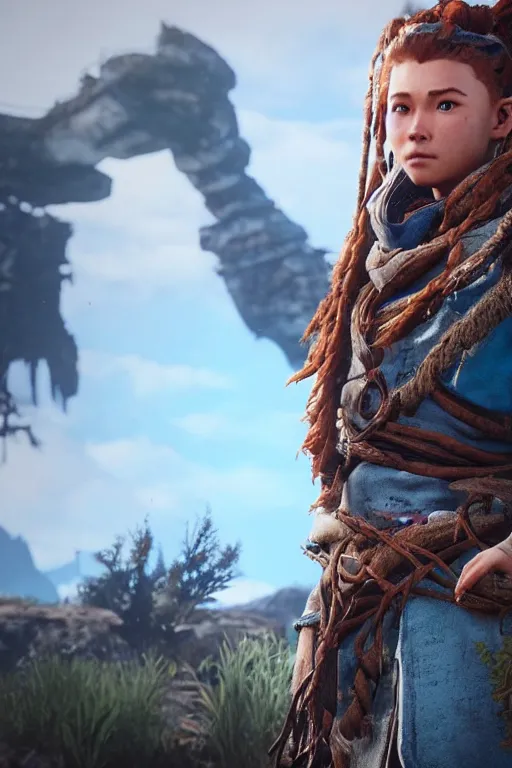 Prompt: a beautiful photo of aloy in horizon forbidden west