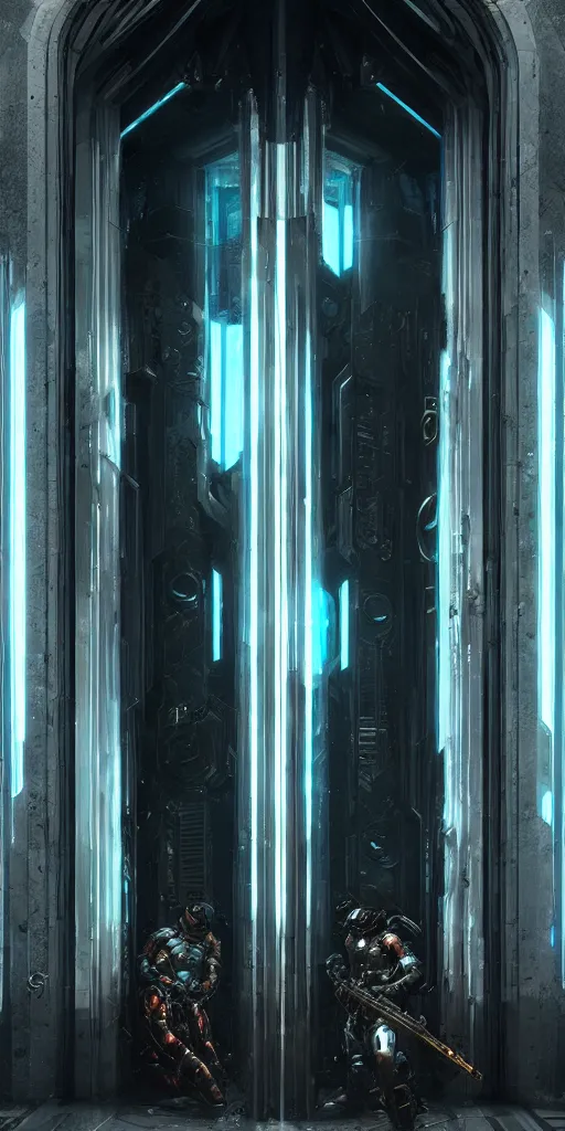 Image similar to hyper realistic ornate sci - fi double door by maciej kuciara, darek zabrocki, well - lit