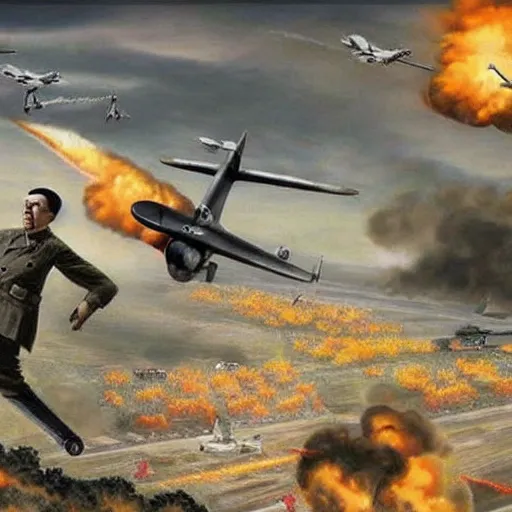 Image similar to adolf hitler fights kim jon il in world war 2 bomber photorealistic