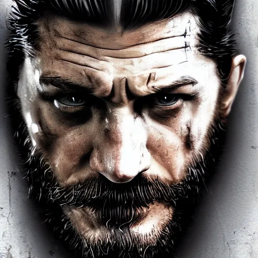 Image similar to Tom Hardy in wolverine suit Digital art 4K quality Photorealism