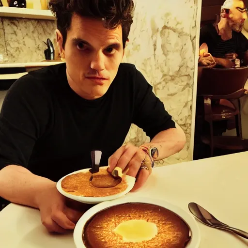 Image similar to john mayer eating a banana creme brule ( dont ask )