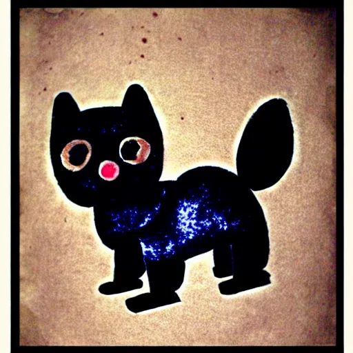 Image similar to a cute black robot pomeranian!!!. ( ( ( alcohol ink on parchment, muted colors, shading!!!, detailed, textured parchment background, 1 9 5 0 s concept art ) ) )