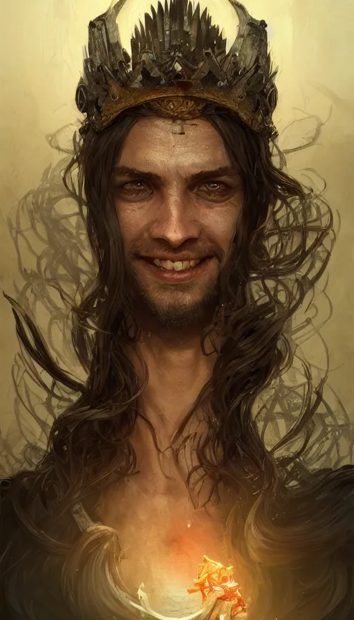 Image similar to ugly smile, king of bandits, rough, fame of thrones, lord of daggers, neon, fibonacci, sweat drops, insane, intricate, highly detailed, digital painting, artstation, concept art, smooth, sharp focus, illustration, Unreal Engine 5, 8K, art by artgerm and greg rutkowski and alphonse mucha