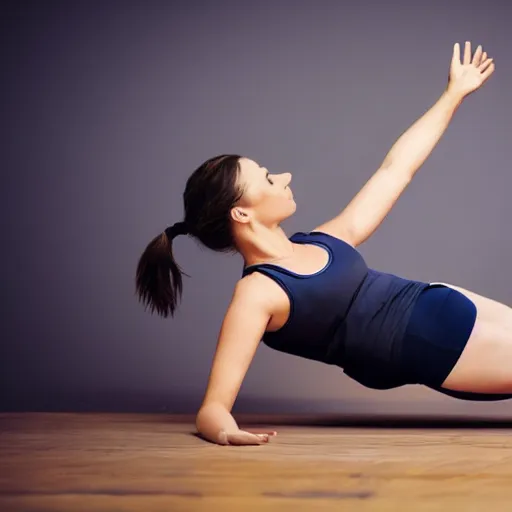 Image similar to young pretty pregnant woman in sportive outfit stretching body in studio, performing sport exercise while preparing for childbirth. healthy lifestyle concept.