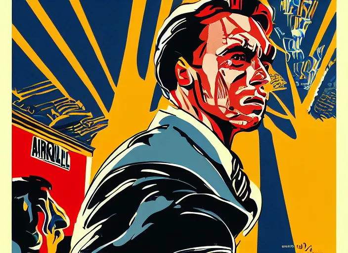 Prompt: a highly detailed arnorld schwarzenegger portrait, saul bass poster