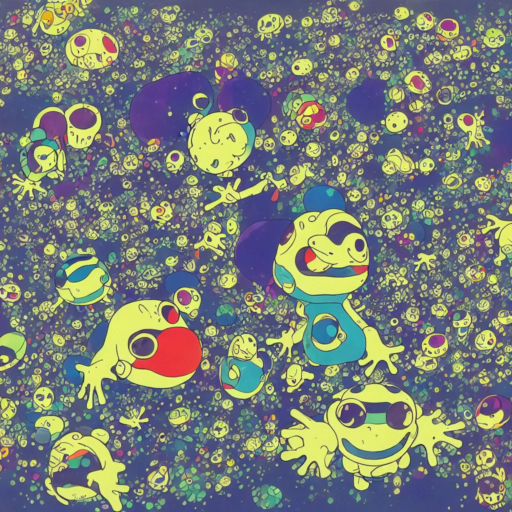 Image similar to indigo toads, frogs, ryuta ueda artwork, breakcore, jet set radio artwork, y 2 k, gloom, space, cel - shaded art style, indigo rainbow, data, minimal, takashi murakami artwork, code, cybernetic, dark, eerie, cyber