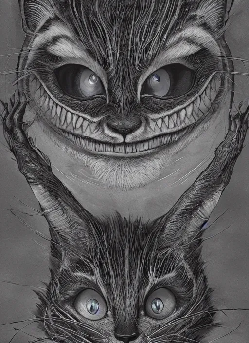 Prompt: Cheshire Cat painting by Dan Hillier, trending on artstation, artstationHD, artstationHQ, 4k, 8k