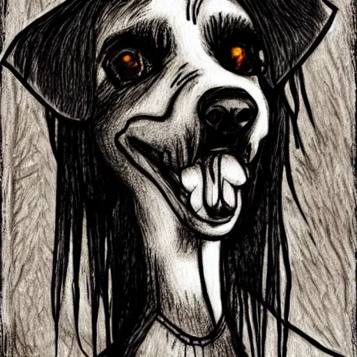 Prompt: grunge drawing of a dog by mrrevenge, corpse bride style