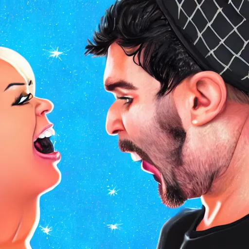 Prompt: trisha paytas punching ethan klein, the h3 podcast, digital art, 4k