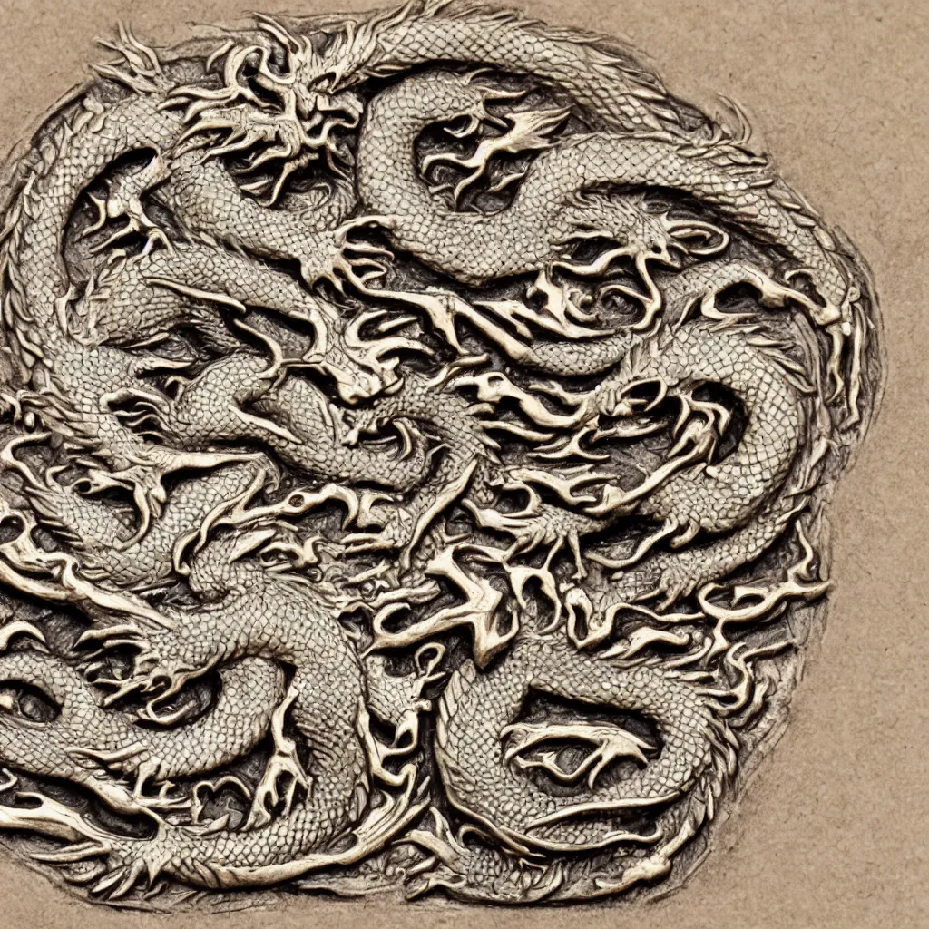 Prompt: a dragon carved coin