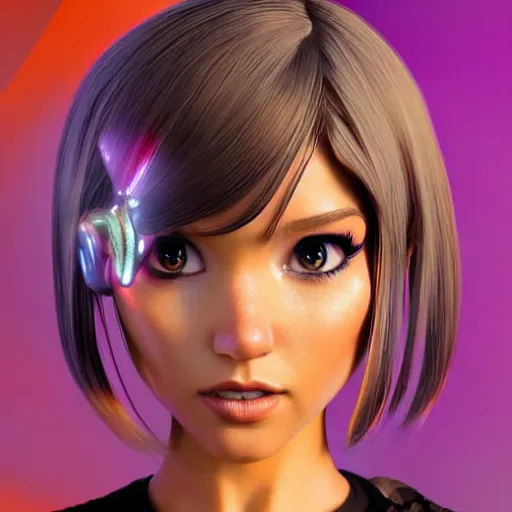 Image similar to pixar anime movie poster portrait photo : : of jessica alba as cat cyborg woman designed by weta workshop : : artstation, unreal engine : : rave makeup, pearlescent, sweaty, morning, vogue cover