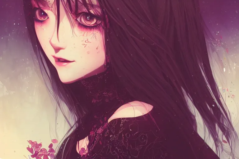 Image similar to portrait of beautiful gothic girl, cute face, intricate, highly detailed, digital painting, official media, anime key visual, concept art, rich vivid colors, ambient lighting, sharp focus, illustration, art by wlop and ilya kuvshinov and makoto shinkai