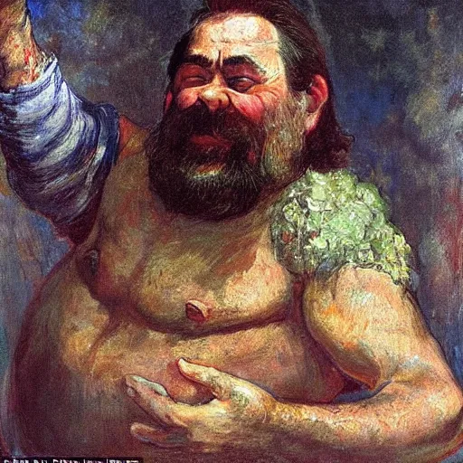 Prompt: a diamond-hungry dwarf with bulging eyes, puffed-out veins with outstretched fingers in the style of Ilya Repin