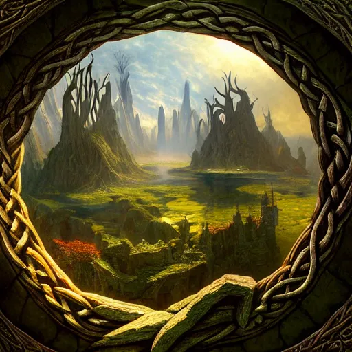 Prompt: a beautiful and highly detailed matte painting of a carved elven portal a land with no gravity, celtic knots, epic scale, insanely complex, hyperdetailed, sharp focus, hyperrealism, artstation, cgsociety, 8 k, by caspar friedrich, albert bierstadt, james gurney, brian froud,