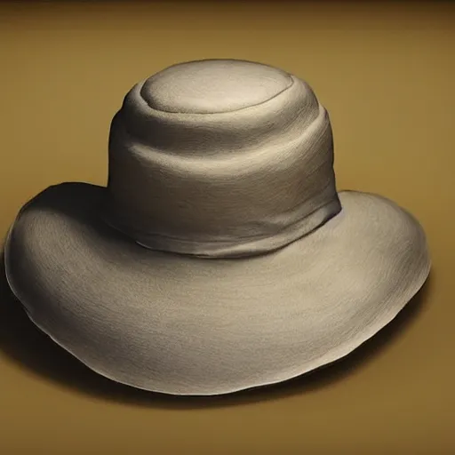 Prompt: a hat made out of parchment covered with calligraphy hyperrealistic photorealistic render 3 d detailed!!!