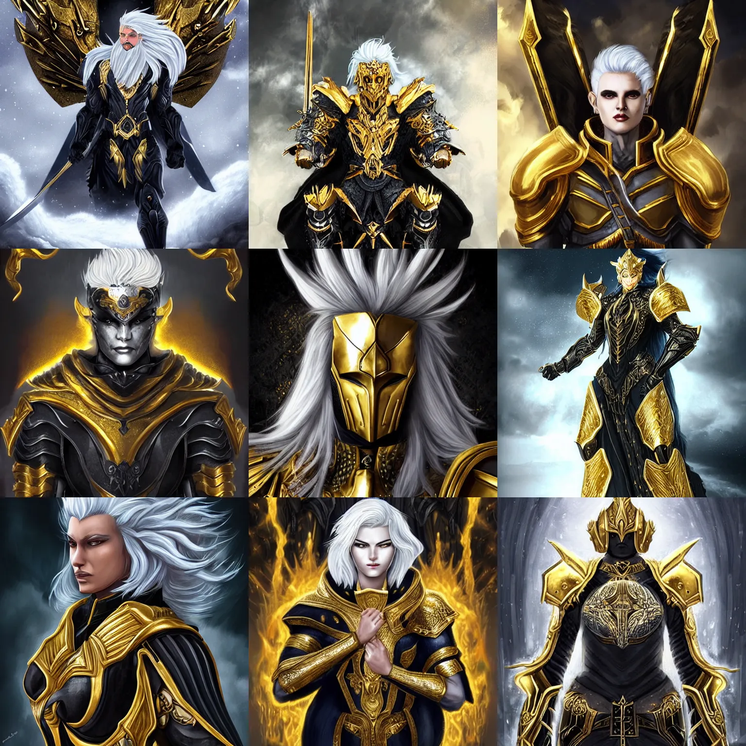 Prompt: black odin white hair with a godly fade and golden armor, epic fantasy art portrait