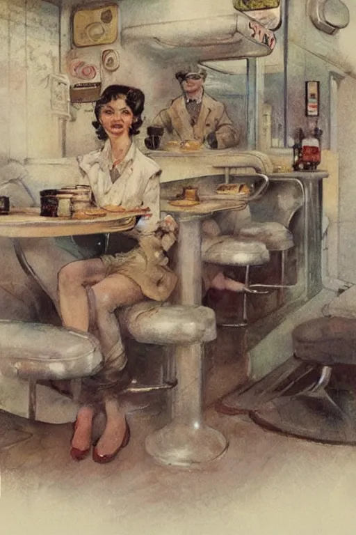 Prompt: ( ( ( ( ( 1 9 5 0 s diner. muted colors. ) ) ) ) ) by jean - baptiste monge!!!!!!!!!!!!!!!!!!!!!!!!!!!