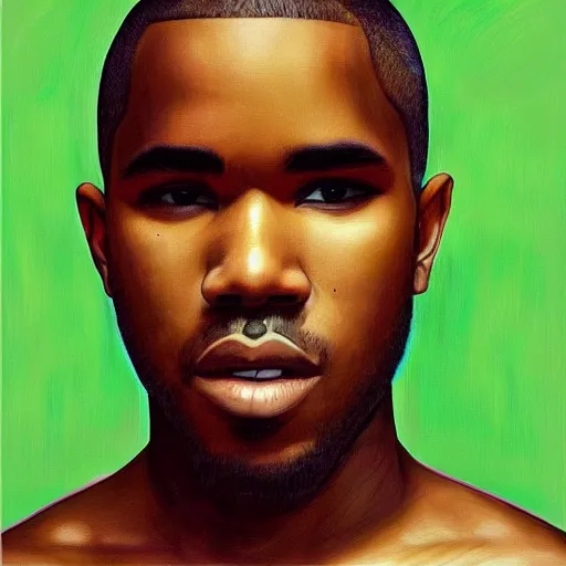 Image similar to frank ocean with buzzcut green hair | renaissance | oil painting | highly detailed | emotional