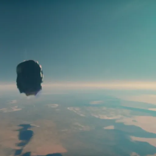 Image similar to Travis scott flying over Earth, satellite photo, 4k, Aubrey Powell, beautiful cinematography, surreal, film grain