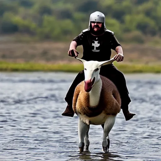 Image similar to crusader riding a goose into battle