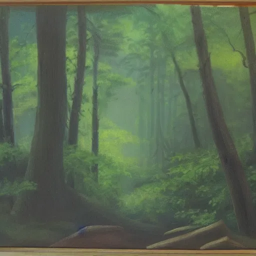 Prompt: forest painting in the style of the Hudson River School