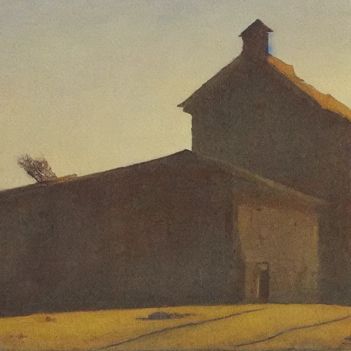 Image similar to a building in a serene landscape, soviet realism