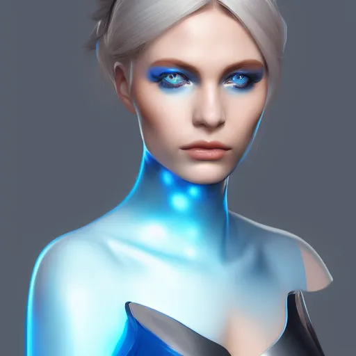 Image similar to a woman with a futuristic look and blue eyes, a character portrait by senior character artist, trending on cgsociety, digital art, artstation hd, artstation hq, polycount