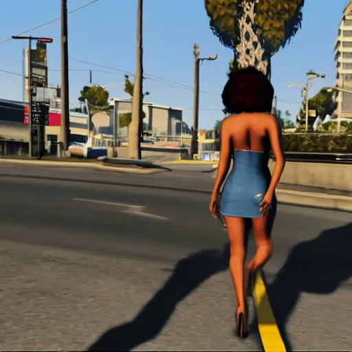 Image similar to Rear view of Beyonce walking down the street in GTA 5.