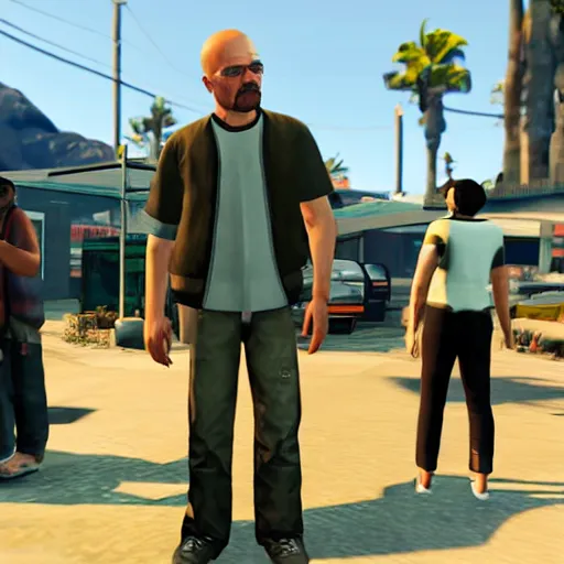 Prompt: walter white in grand theft auto 5,