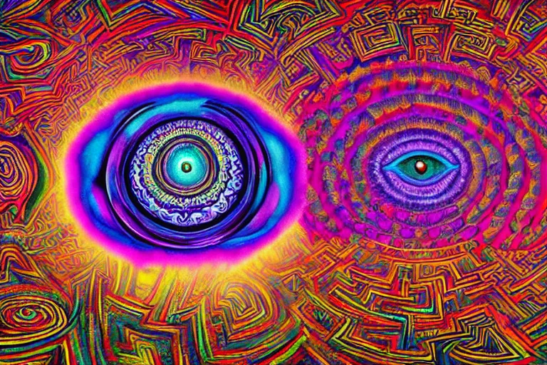 Image similar to An extremely psychedelic abstract illustration of an all seeing eye shaped labyrinth maze , colorful, surreal, dramatic lighting, magic mushrooms, psilocybin, LSD, detailed, intricate, elegant, highly detailed, digital painting, artstation, concept art, smooth, sharp focus, illustration, art by Krenz Cushart, greg rutkowski and zdzislaw beksinski and alphonse mucha, unreal engine 5 render, 8k