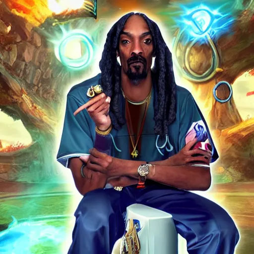 Image similar to Snoop Dogg as a character in the game League of Legends, with a background based on the game League of Legends, detailed face