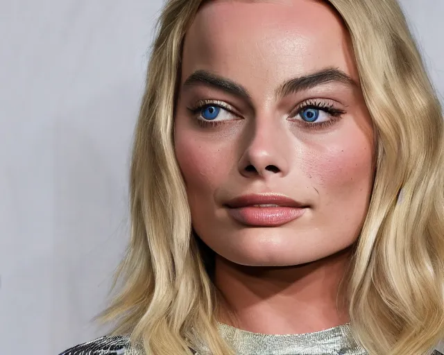 Image similar to a photo of margot robbie modeling the new iphone, hyper realistic face, beautiful eyes, cinematic, long shot, hyper detailed, 8 5 mm photograph, 8 k resolution, film still, sharp lens, wide lens