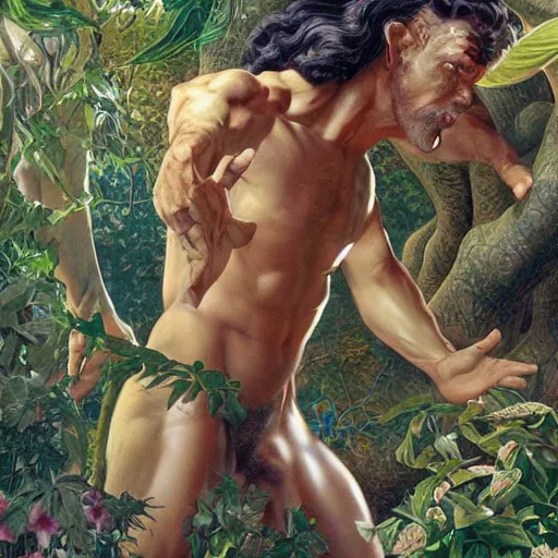 Prompt: Close-up of God being angry in the Garden of Eden. Adam and Eve look very guilty- elegant, highly detailed, centered, digital painting, artstation, concept art, artgerm, donato giancola, Joseph Christian Leyendecker, WLOP, Boris Vallejo, Artgerm