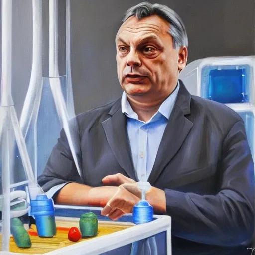 Prompt: viktor orban in his biolab, oil painting