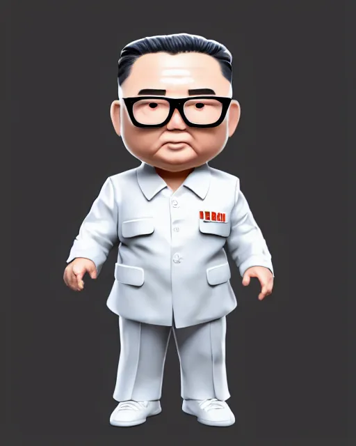 Image similar to full body 3d render of kim yong un as a funko pop, studio lighting, white background, blender, trending on artstation, 8k, highly detailed