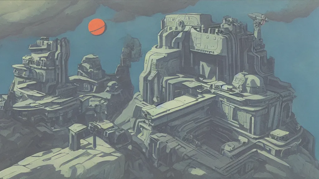 Image similar to artwork in the style of chesley bonestell and in the style of shaun tan.