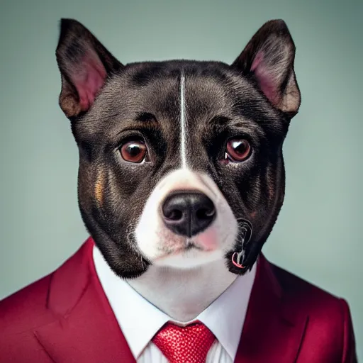 Prompt: a high detail shot of a dog wearing a suit, realism, 8k