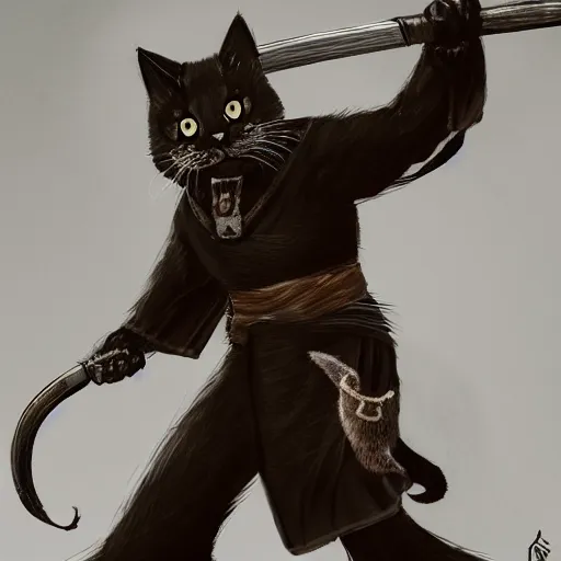 Prompt: Cat with a katana on his back, famous image, 40nm lens, 4k, masterpiece, trending on Artstation