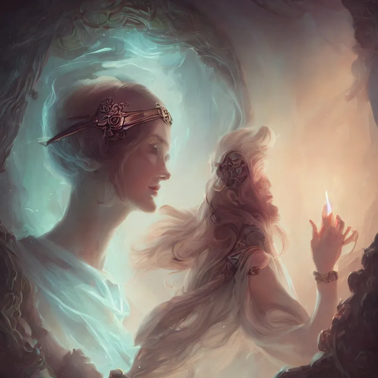 Image similar to portrait beautiful women blindfold, peter mohrbacher, kelly mckernan, epic scene, 4 k, fantasy, colorful, highly detailed, video game