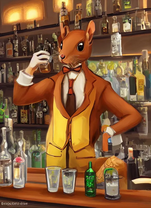 Image similar to squirrel anthro as a dapper bartender, detailed painterly art style 🐿🍸🍋, furaffinity, trending on artstation