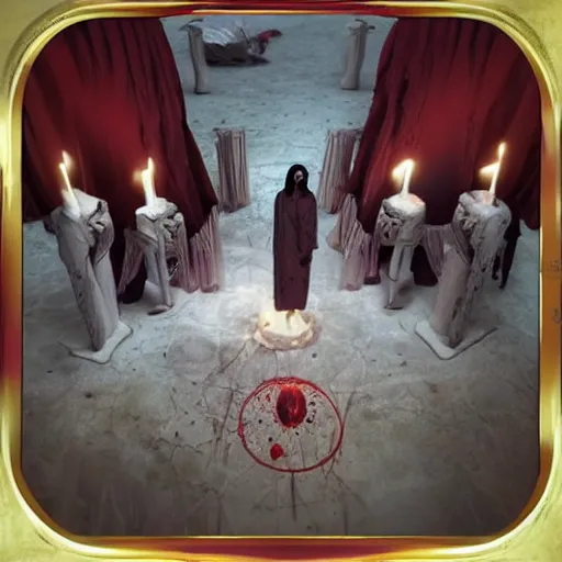 Image similar to demon invitation ceremony, ultra realistic, horror, cinematic, occult