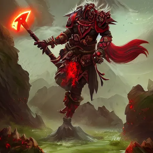 Prompt: ((((rock elemental spirit)))), red theme, bloody battlefield, weapons and armors, Dota 2 hero, hearthstone art style, epic fantasy style art, fantasy epic digital art, epic fantasy card game art