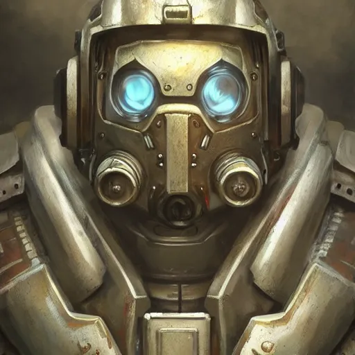 Prompt: fallout power armor as a realistic fantasy knight, closeup portrait art by donato giancola and greg rutkowski, realistic face, digital art, trending on artstation, symmetry!!