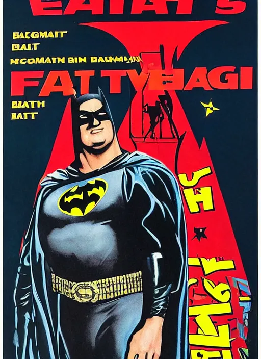 Prompt: an 8 0's john alvin superhero movie poster starring steven seagal as the character fat batman movie is called fat bat man