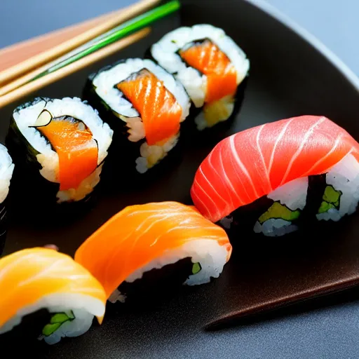 Close-up 4K slow-motion video of salmon sushi making. The sauce is