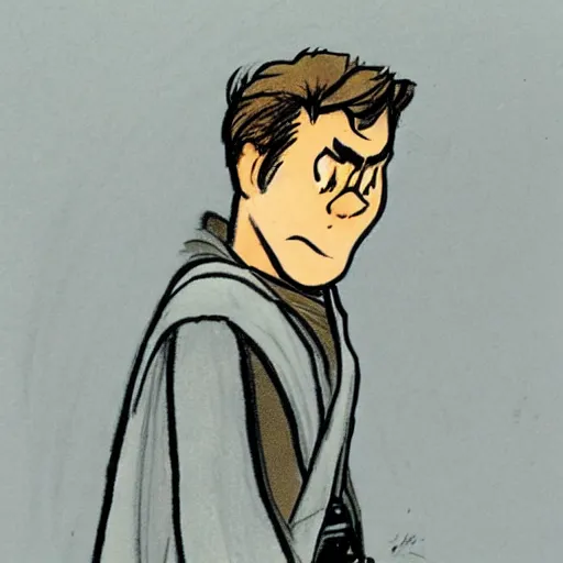 Image similar to milt kahl sketch of seth rogen as anakin skywalker in star wars episode 3