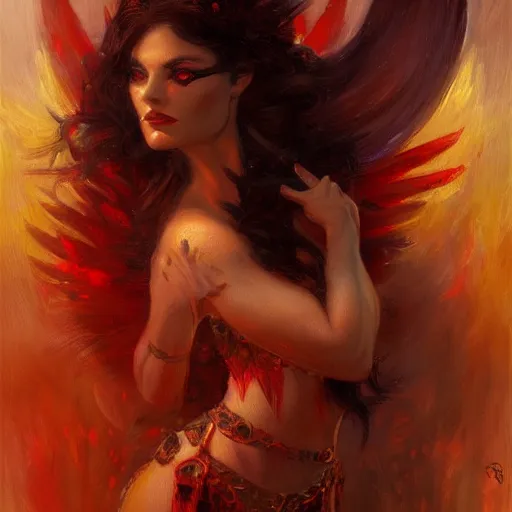 Prompt: attractive demon queen with red eyes painting by gaston bussiere and inspired by luis rollo, portrait, digital painting, highly detailed, artstation, sharp focus, illustration, concept art, hd