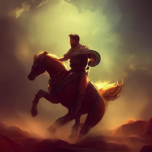 Prompt: a man named john. riding a fantasy space horse, cinematic composition, dramatic lighting, artstation