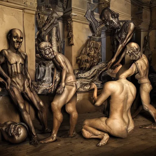 Image similar to evil souls being sculptured by slave renaissance artisans, advanced, fantastic reality, 8 k resolution