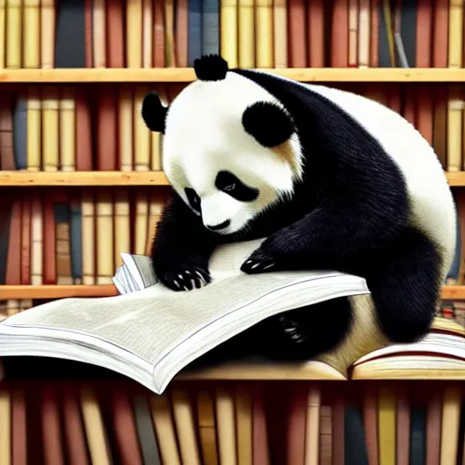 Image similar to panda studying with books